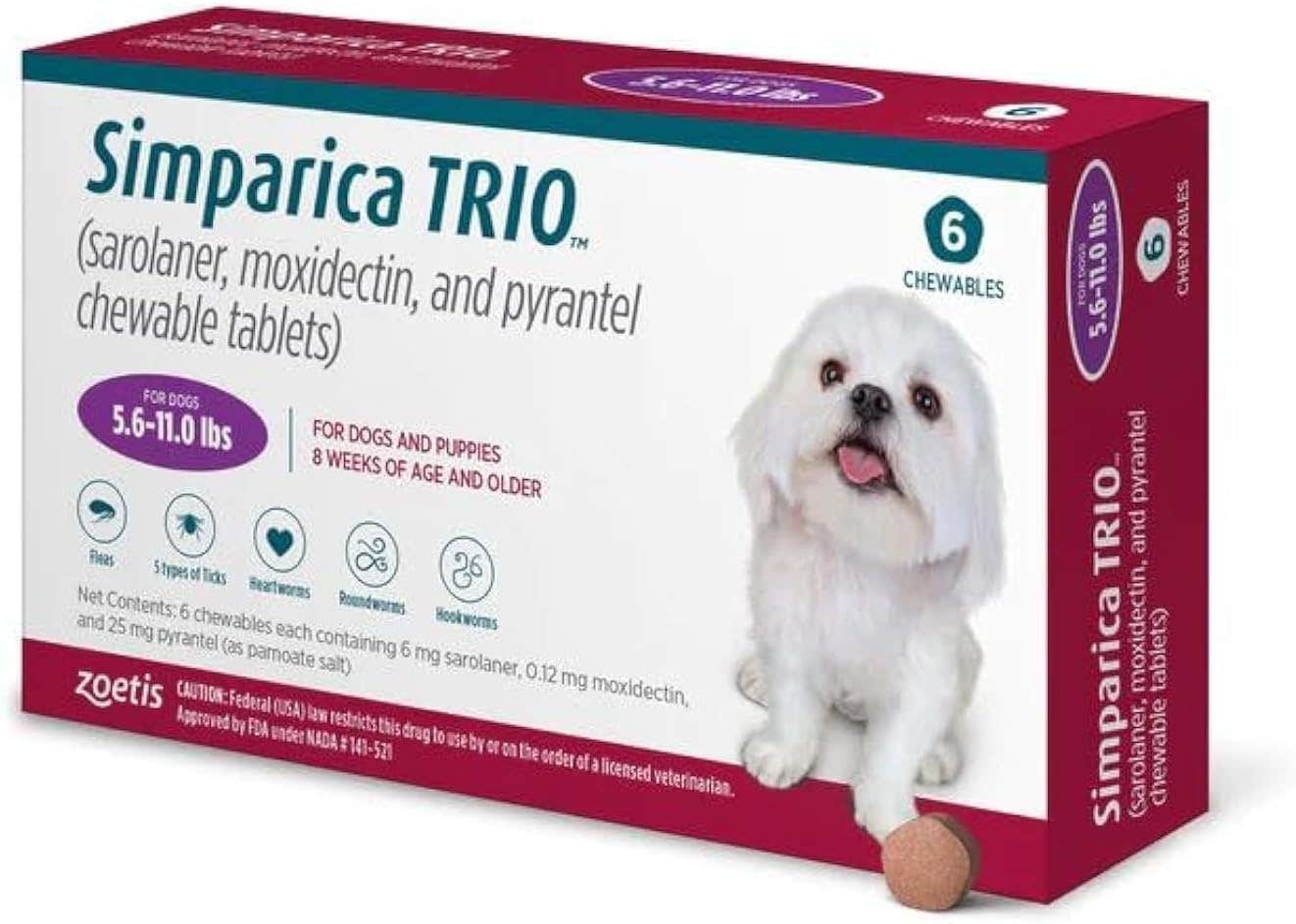 Zoetis Simparica TRIO Monthly Chewable for Dogs 2.5-5kg