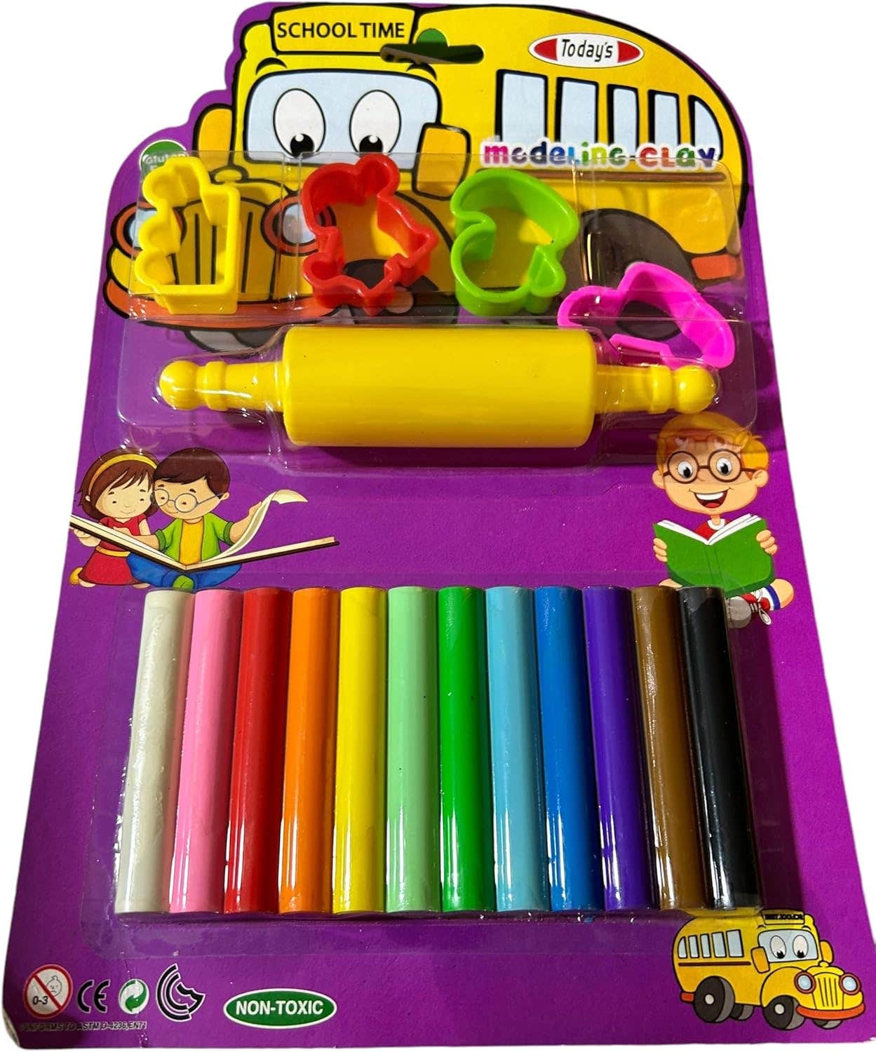 Generic Kids Modeling Clay Set - 12 Colors, 4 Molds, Roller - Creative Arts & Crafts