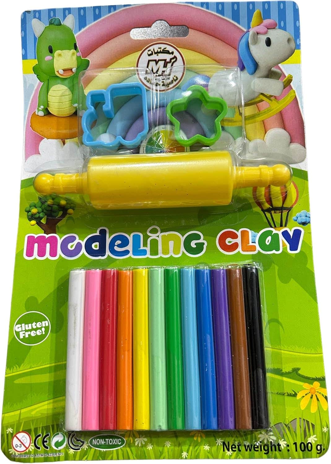 Kids' Multicolored Modeling Clay Set - 12 Colors, 2 Molds, 1 Tool