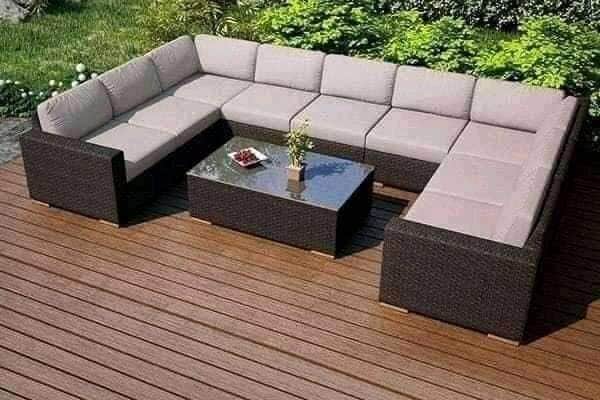 9-Piece Outdoor Patio Sectional Set, Wicker Rattan Sofa with Coffee Table, Grey Cushions, U-Shaped
