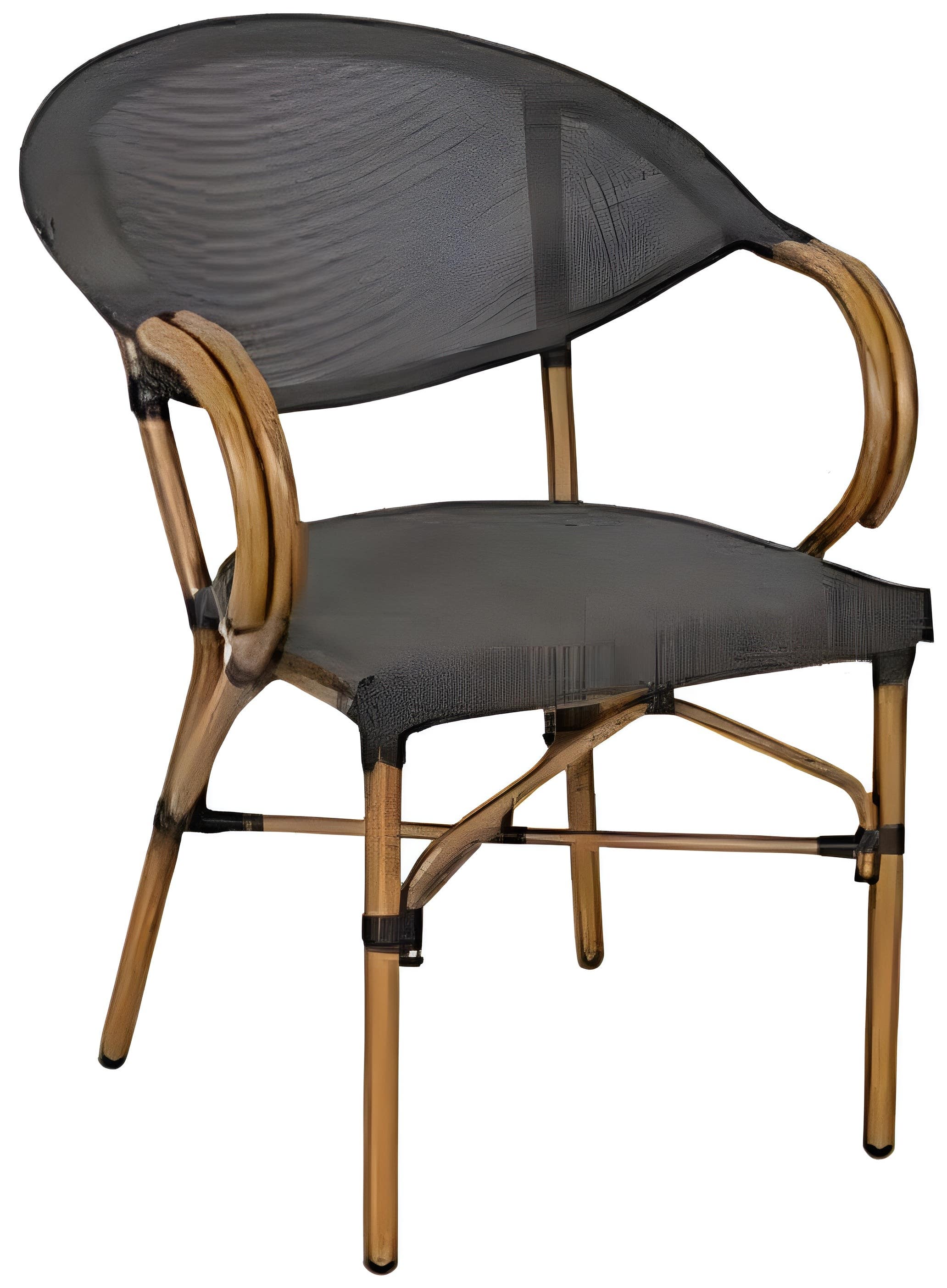 Outdoor Bistro Chair with Bamboo-Look Frame, Mesh Back and Cushioned Seat, Grey