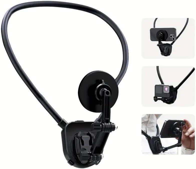 Magnetic neck phone holder for hands-free selfies and videos - Black