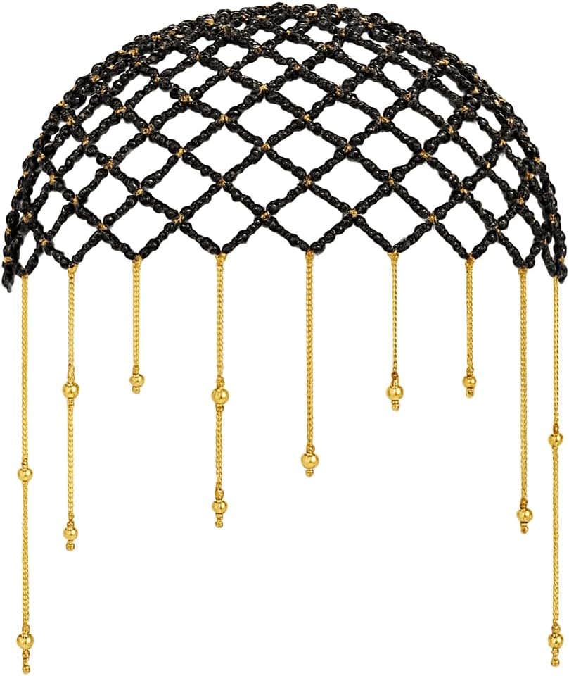 Handcrafted Boho Beaded Head Chain with Golden Droplets