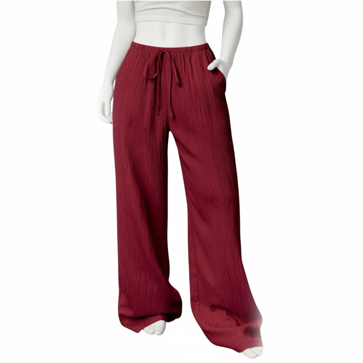 Burgundy Wide Leg Palazzo Pants XL, Elastic Waist, Casual Lounge Wear
