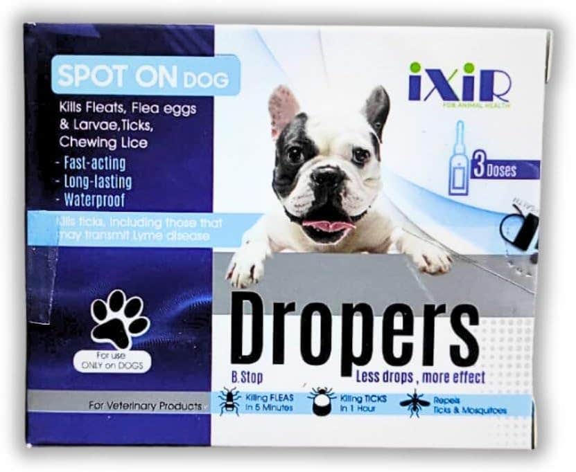 iXiR Drobers Spot-On Drops for Dogs & Cats – Complete Flea, Tick & Lice Protection (3 Doses) (Dog)