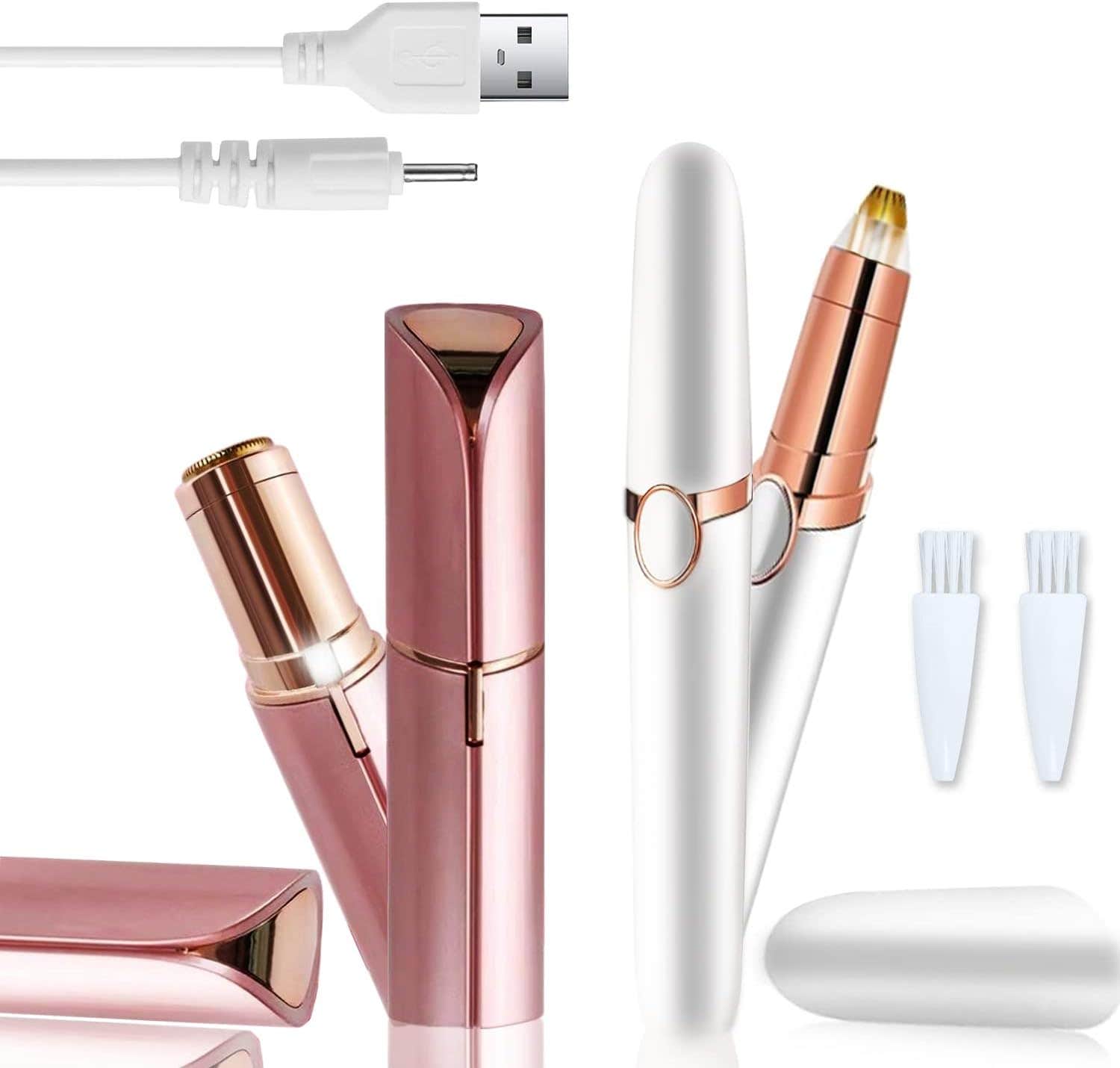 FIGHTART Upgrade 2 in 1 USB Mini Hair Remover Eyebrow Set Lips Face Shaver Hair Removal Electric Trimmer Rechargeable Painless Portable