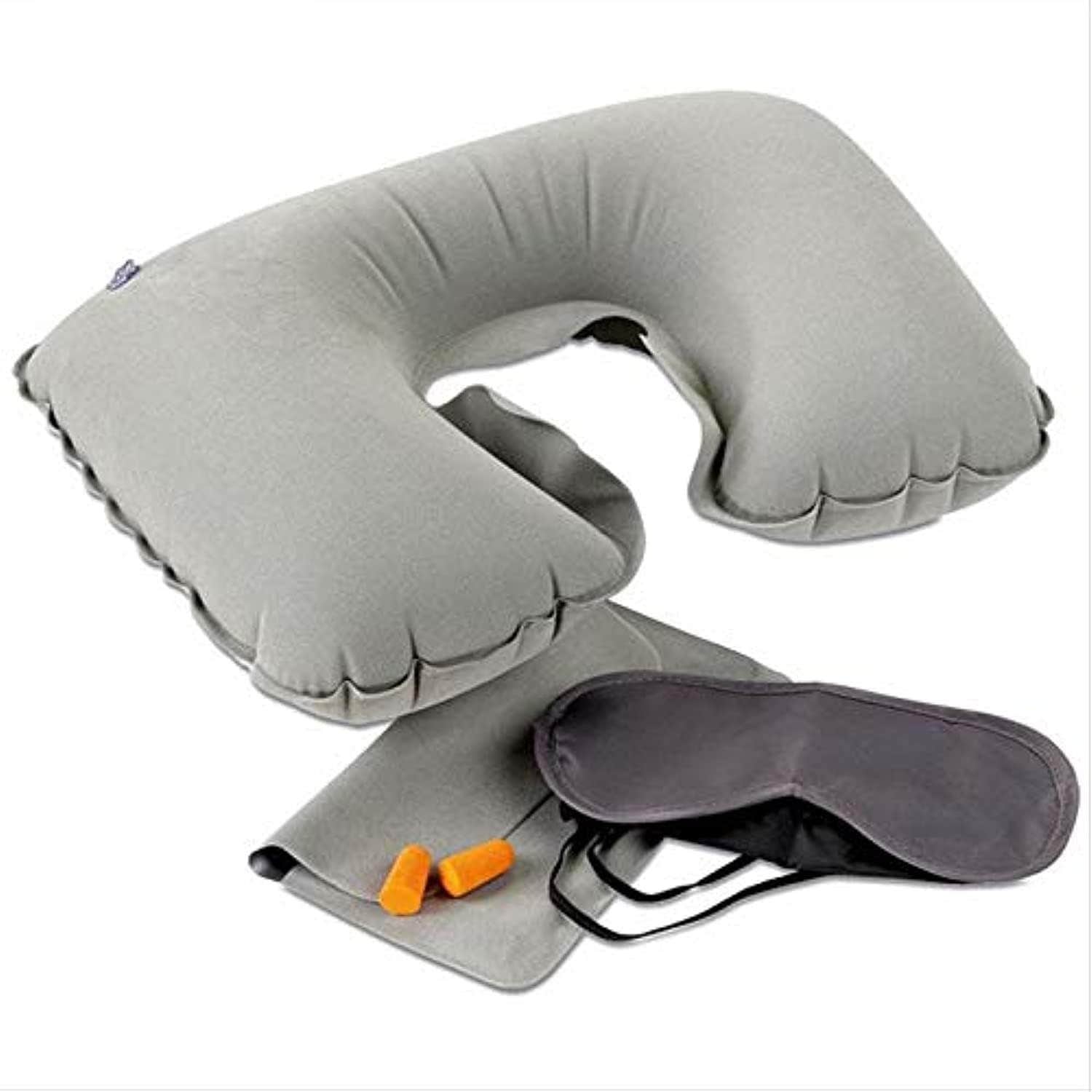 Inflatable Neck Pillow with Ear Plugs Eye Mask and Drawstring Bag