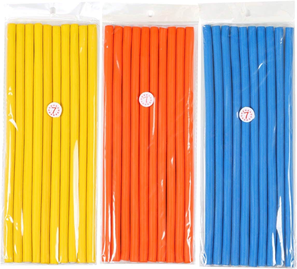 3Pack Flexible Twist-Flex Spiral Hair Curlers - Soft Foam No Heat Rollers for Long, Medium, Short Hair (Diameter 0.8cm, 30 Rods)