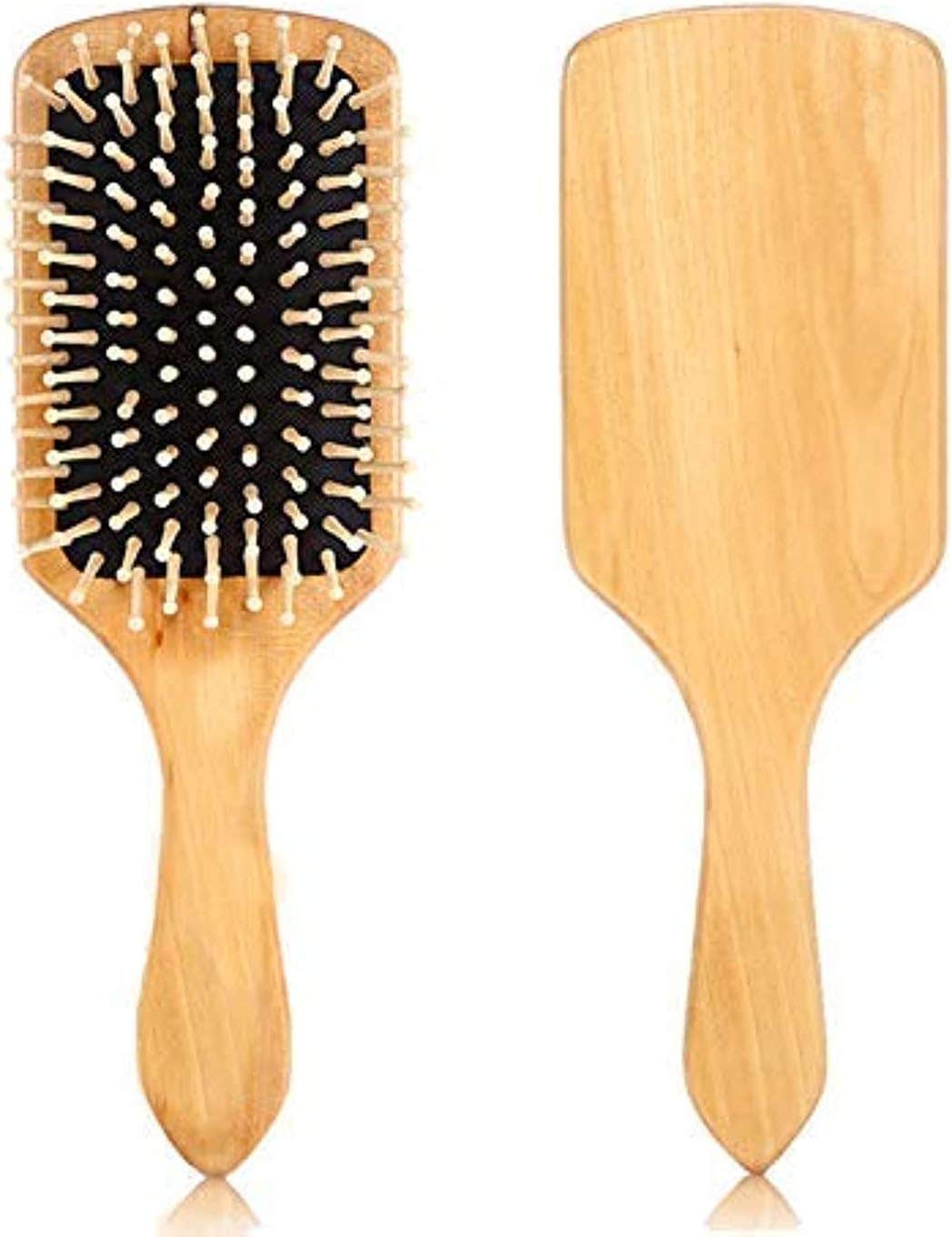 Natural Wooden Paddle Hair Brush, Detangling Hairbrush for Women Men, Home Salon Hairdressing Tool Scalp Massage Comb, Anti-Static Reduce Frizz-Stimulate and Massage Scalp (Black)