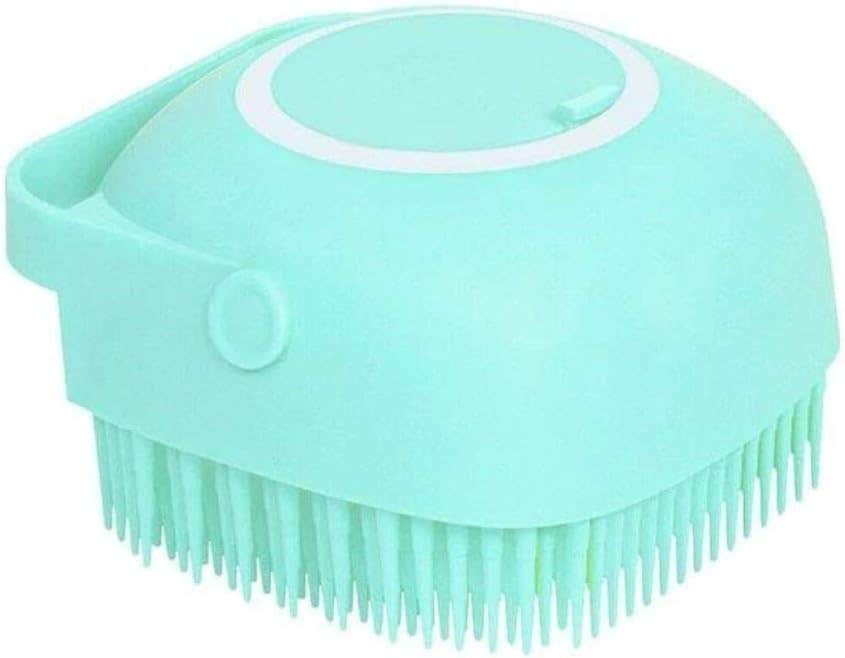 Body Bath Brush Silicone Reusable Body Scrubber Shower Brush Soft Bristle Massager with Fill Soap Dispenser For Body Wash Massage Gentle Skin Scalp Scrub Smoother Hair Comb (Sea Green)