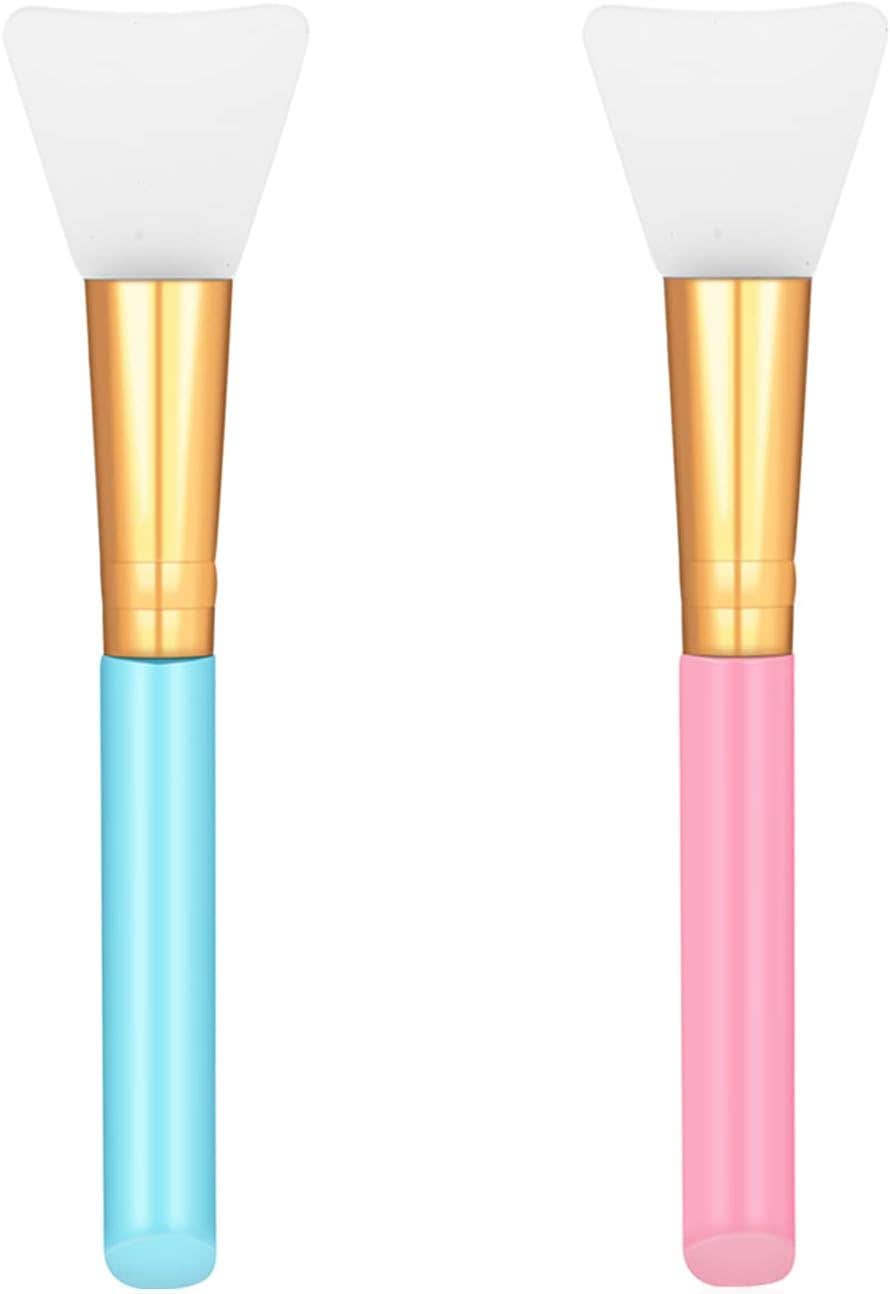 WLLHYF Pack of 2 Silicone Face Mask Brushes, Face Mud Mask, Beauty Tool, Applicator Brush, Body Lotion, Applicator, Sector Brush, Make Up Tools for Women, Girls (Blue and Pink)