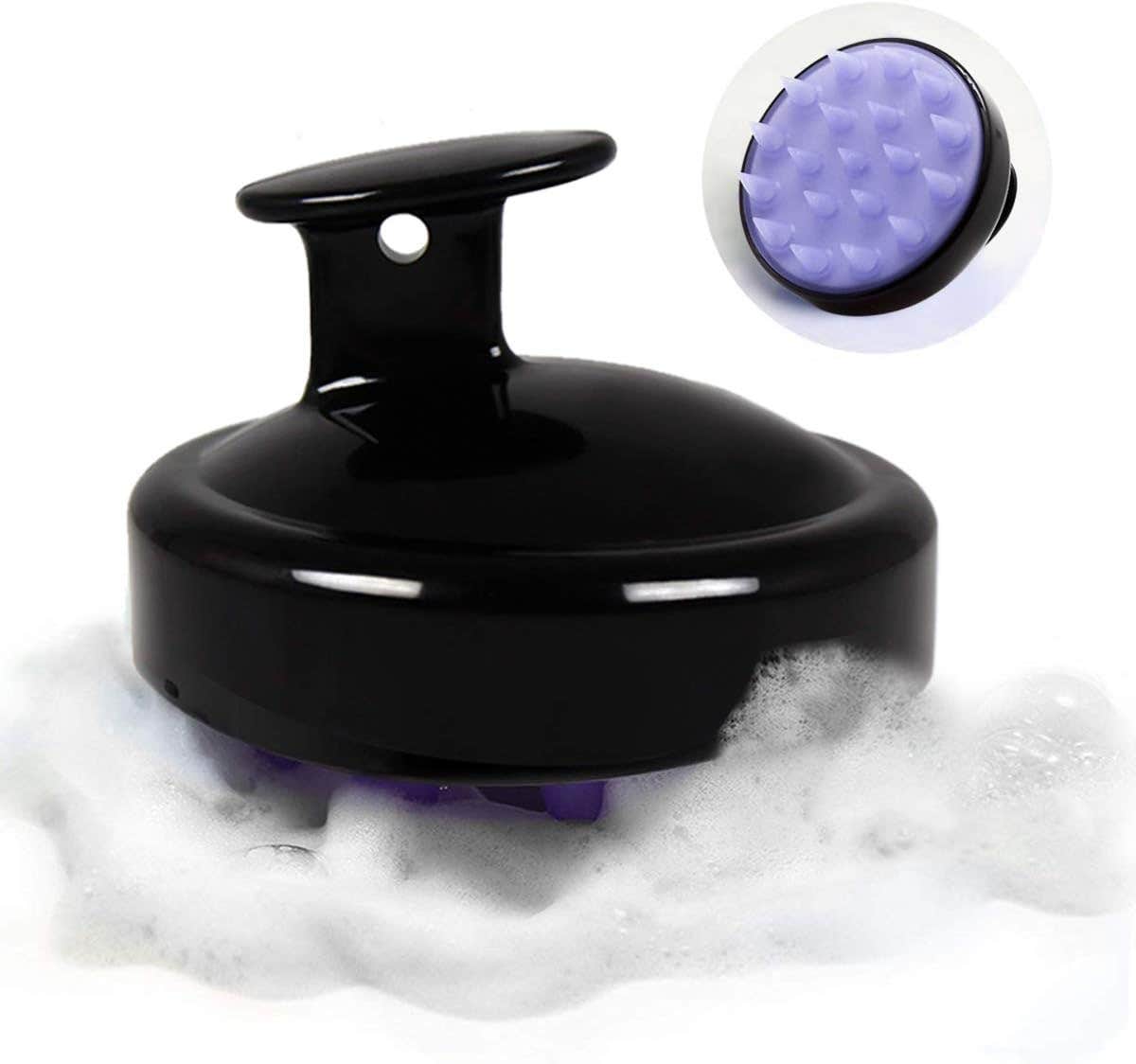 Airror Hair Scalp Massager Scalp Shampoo Brush with Soft Silicon Brush Head Tourmaline Contained (Black-Purple)
