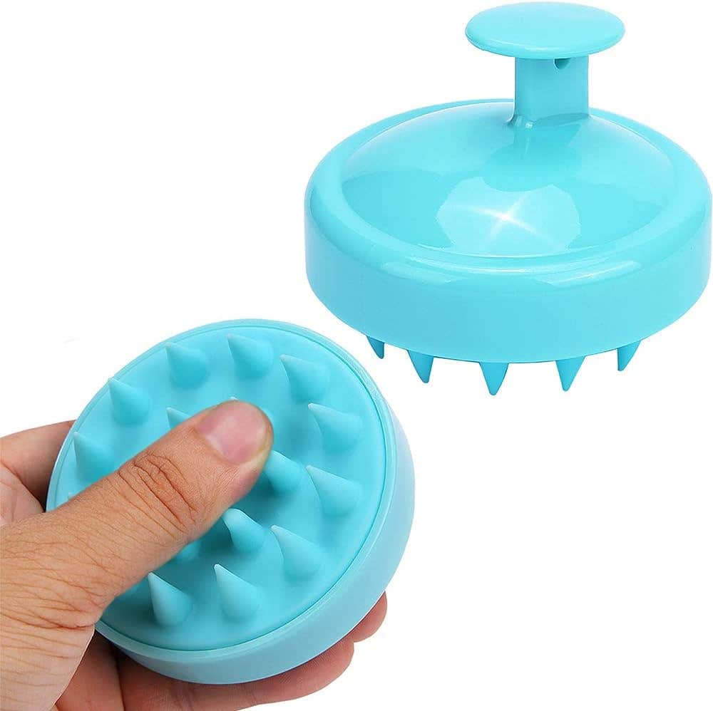Hair Shampoo Brush Scalp Care Hair Washing Brush with Soft Silicone Wet & Dry Manual Head Scalp Massage Comb 8x6.5cm Blue