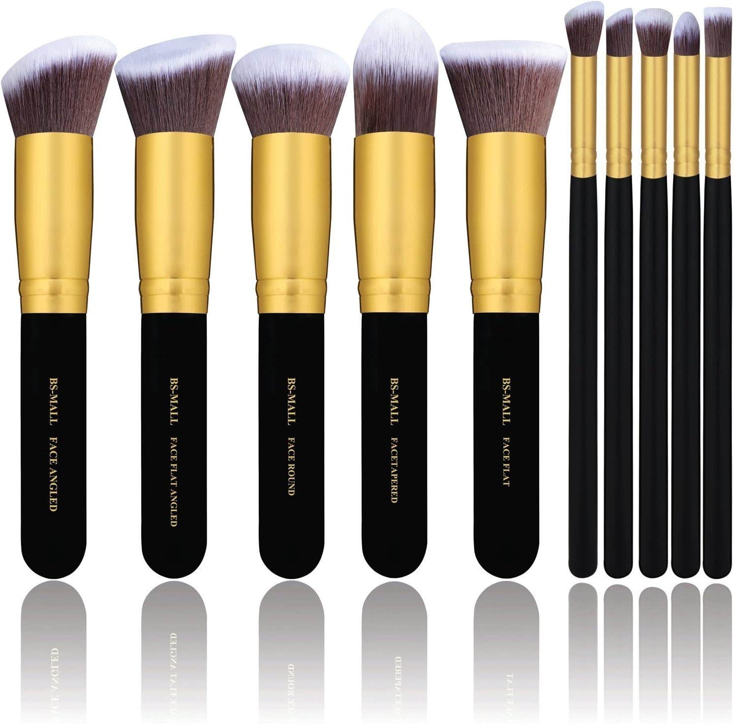 BS-MALL(TM) Premium Synthetic Kabuki Makeup Brush Set Cosmetics Foundation Blending Blush Eyeliner Face Powder Brush Makeup Brush Kit (10pcs, Golden Black)
