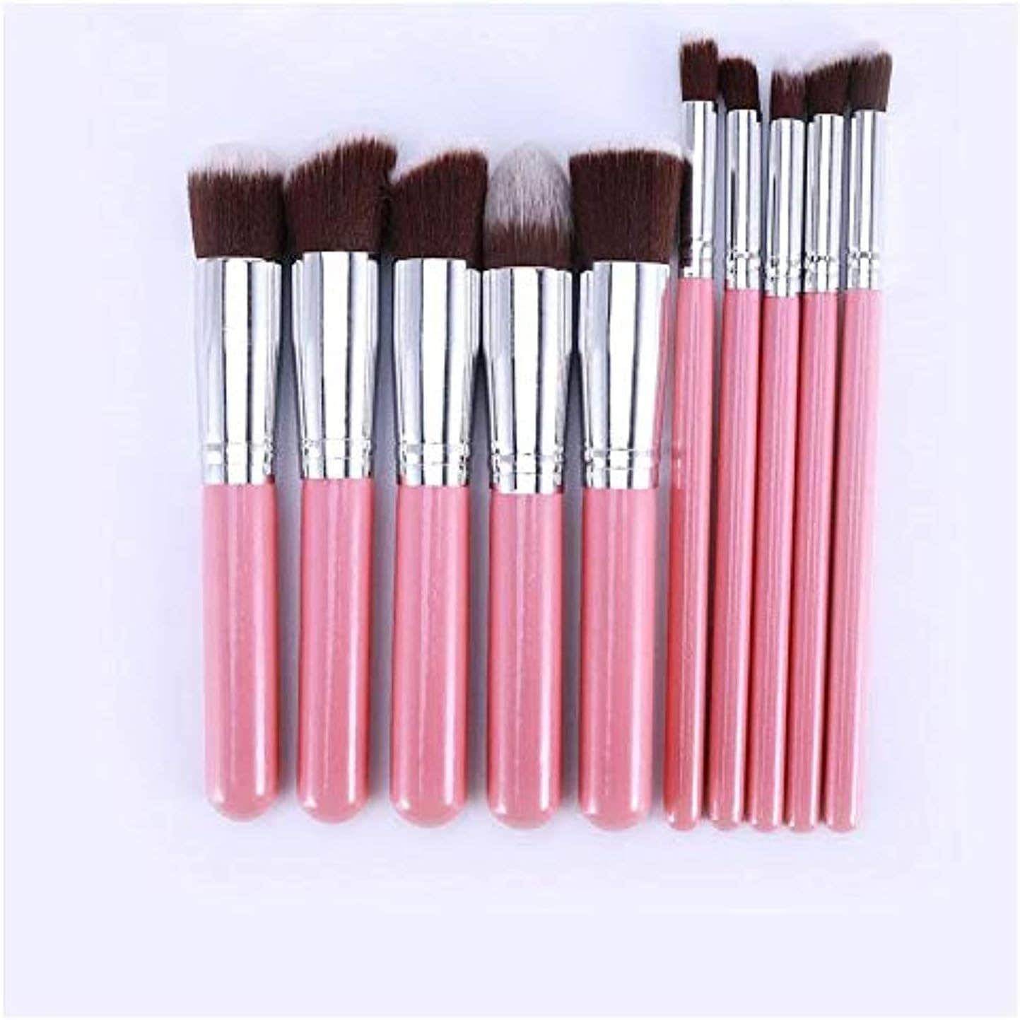 10 PCS Premium Makeup Brush Set Cosmetics Foundation Blending Blusher Eyeliner Eyeshadow Face Powder Brush Tool Kit Pink Silver