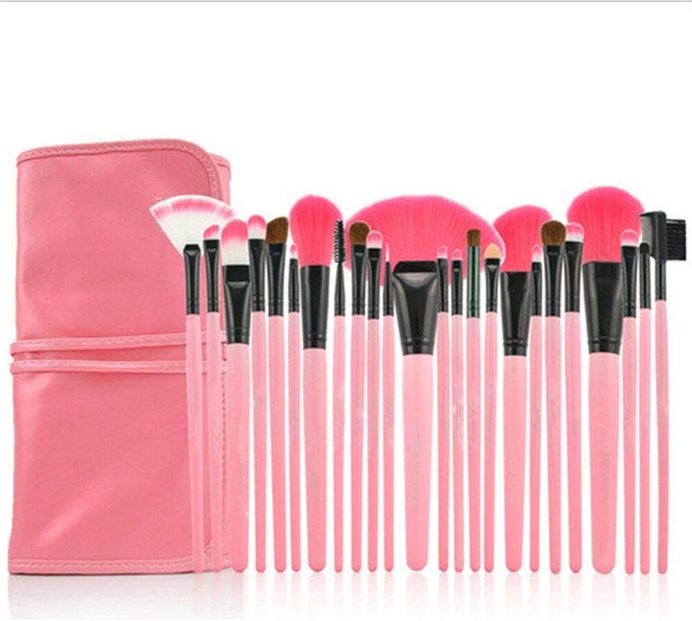 Facial Makeup Brush Set Kit with Folding PU Leather Bag - 24 Pieces, Pink