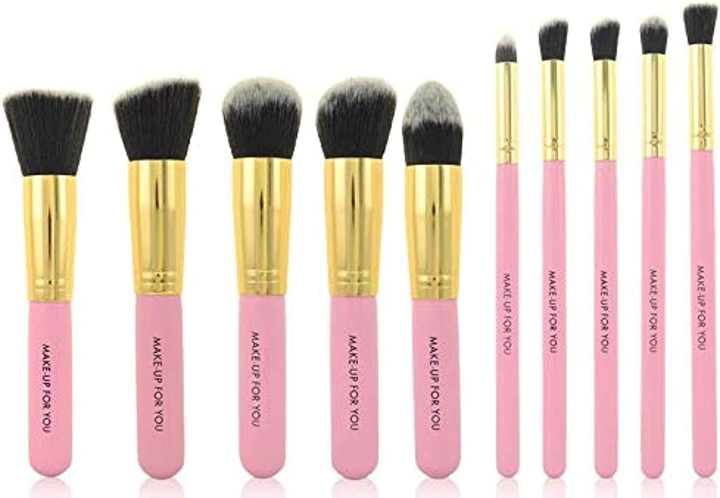 Kabuki Makeup Brushes - 10 Pieces, Pink