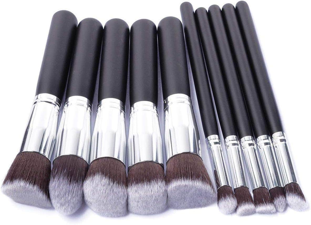 Cosmetic Makeup Brush Set - Black & Silver, 10 Pieces