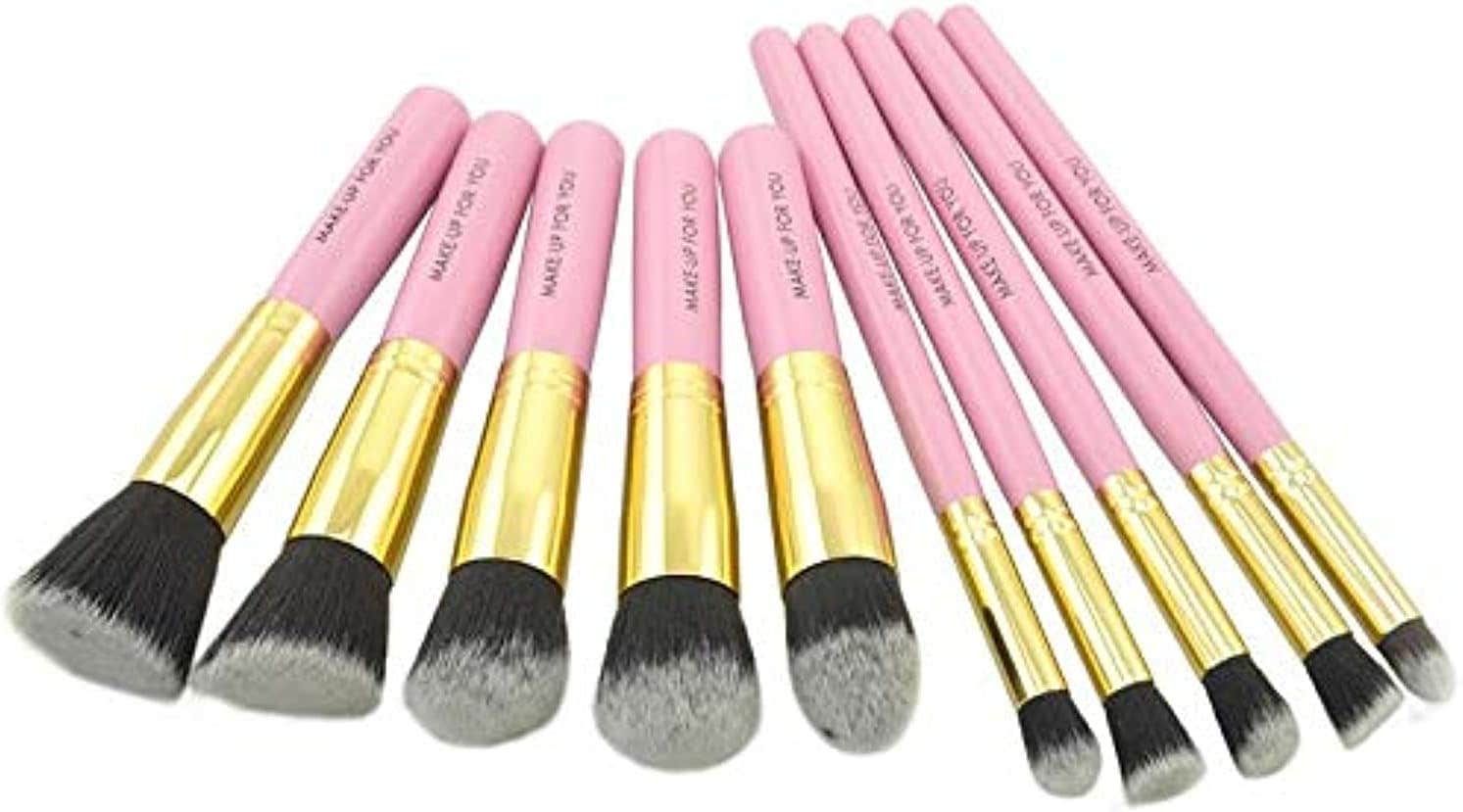Synthetic Kabuki Makeup Brush Set (10 Pieces, Pink)