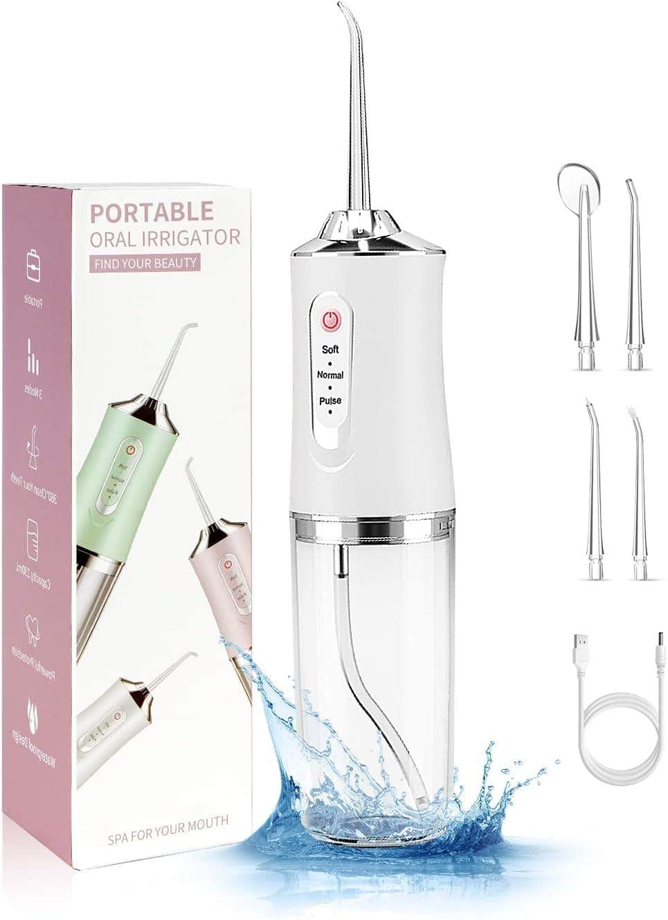 SWISSLAND Wireless Oral Irrigator - 3 Modes, 4 Nozzles, Rechargeable - White
