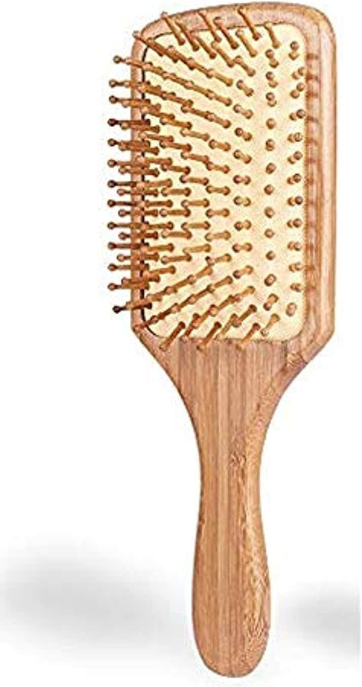 ELVASEN Natural Wood Paddle Detangling Scalp Bamboo Massage Brush with Organic Wooden Bristle For Thick Curl Hair