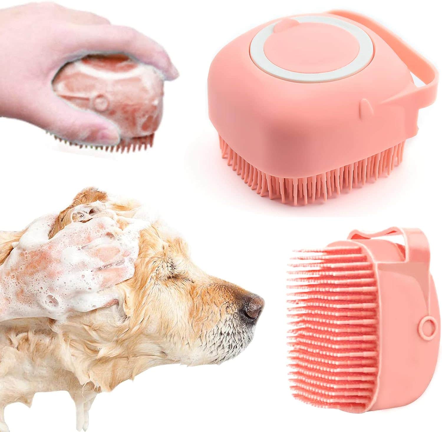 Pet Dog Bath Brush Dog Brush, Cat Grooming Brush Dog Grooming Brush Pet SPA for Puppy Cats Shower (Pink)