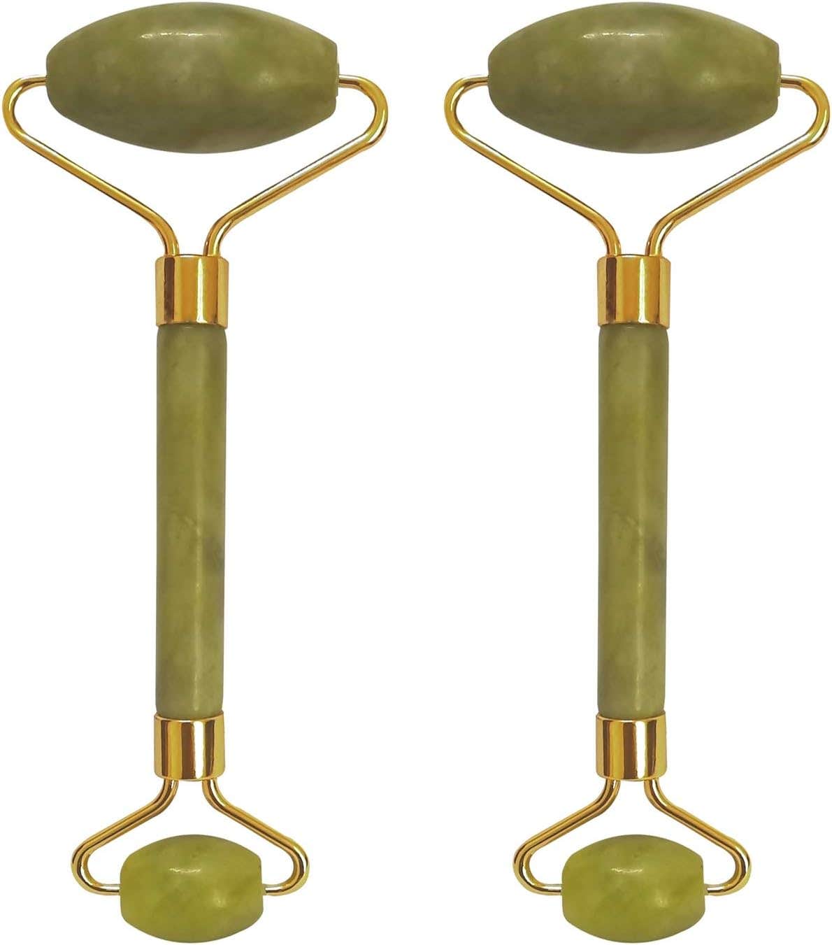 N+B (Two Jade Rollers) Authentic Natural Stone Jade Roller for Face Eyes Neck Body Tool Jade Facial Roller Noiseless Facial Massage Roller