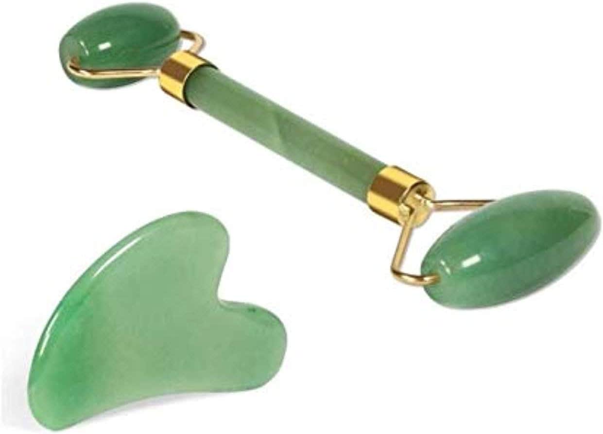 Generic 2pcs Anti-Aging Jade Massage Roller & Gua Sha Facial Tool Set - Natural Jade Gua Sha Massage Tool for Face & Full Body