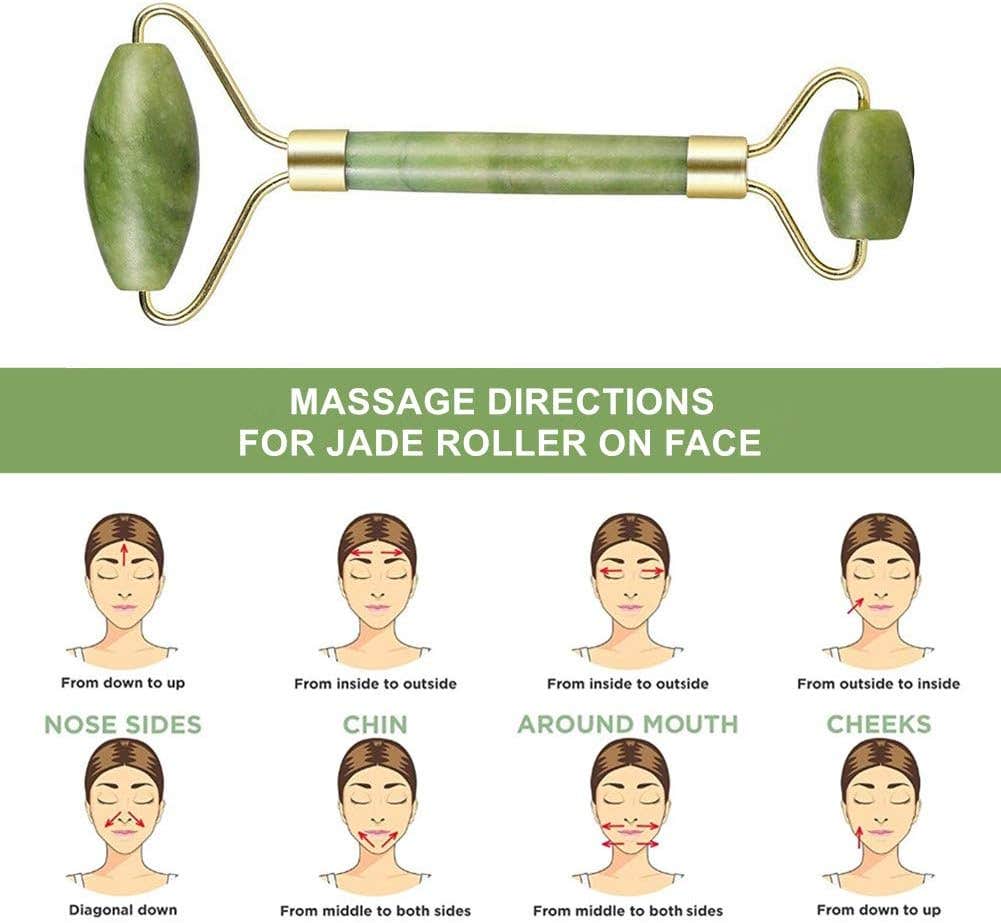 MUZHI Jade Roller for Face Massager MUZHI Green Neck Massager Tool Jade Stone Face Roller, Eye Treatment Roller Reduce Wrinkles Anti Aging Natural Skin Gym Crystal Beauty Jade Facial Roller Dark Green