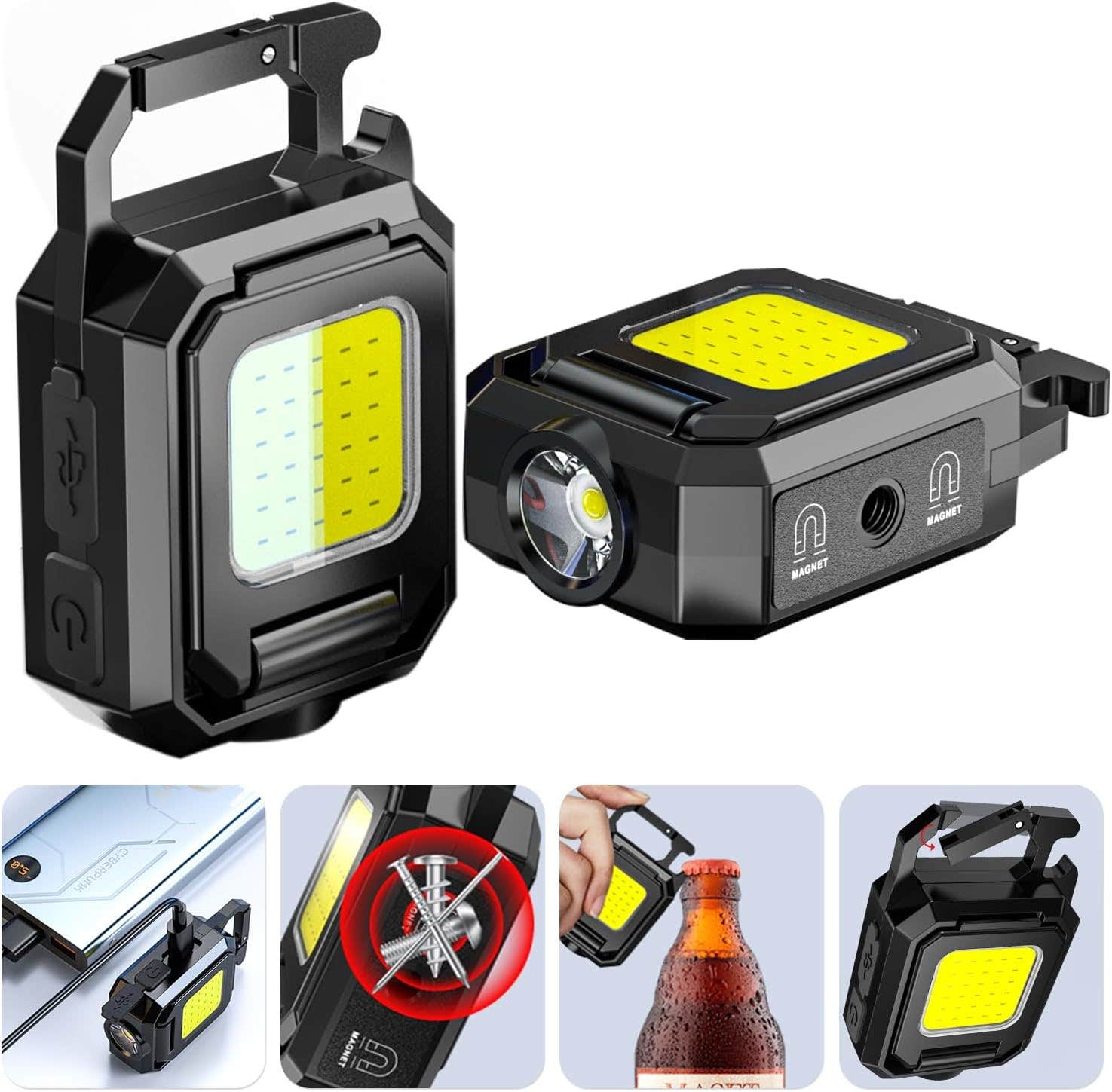 MAKDAK Cob Keychain Work Light - 90° Folding Lamp 2000 Lumens Mini Flashlight with 5 Modes, IPX4 Water Resistant, Portable and Rechargeable 2PC
