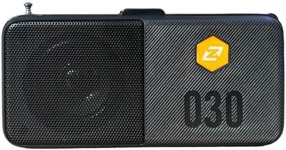 A solar-powered rechargeable radio that supports a flash drive and a memory card and runs on solar energy with a black Z160 flashlight