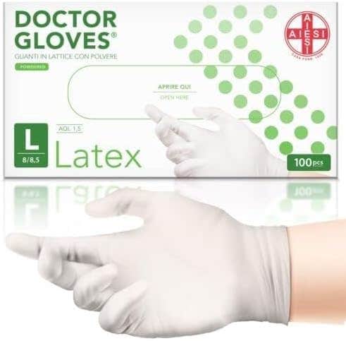 Aiesi Doctor Gloves Medical Disposable Latex Powder Gloves EN420, EN374 and EN455 (Pack of 100)