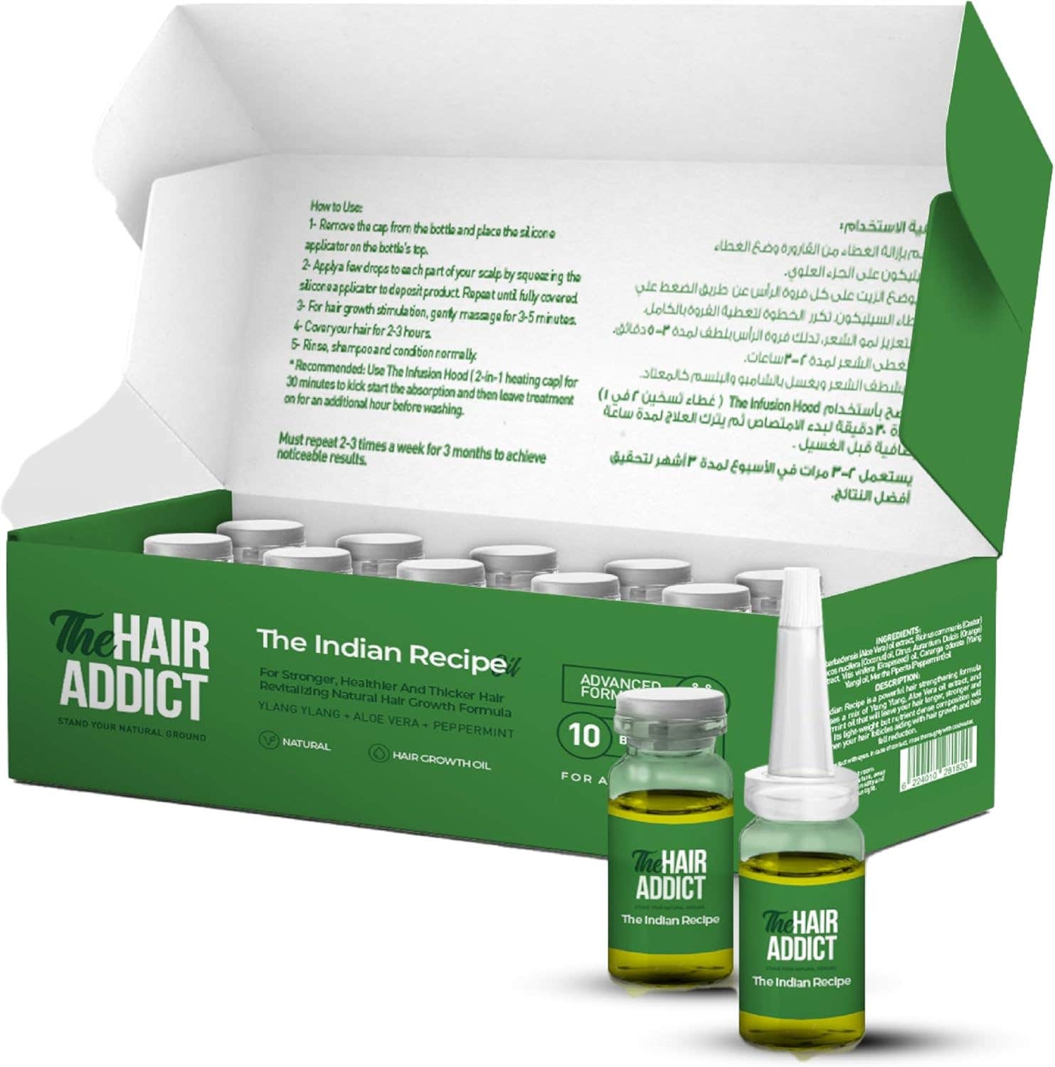 The Hair Addict Indian Recipe Hair Growth Serum - 10 Vials | Thicker, Fuller Hair | Reduces Fall | Boosts Scalp Health