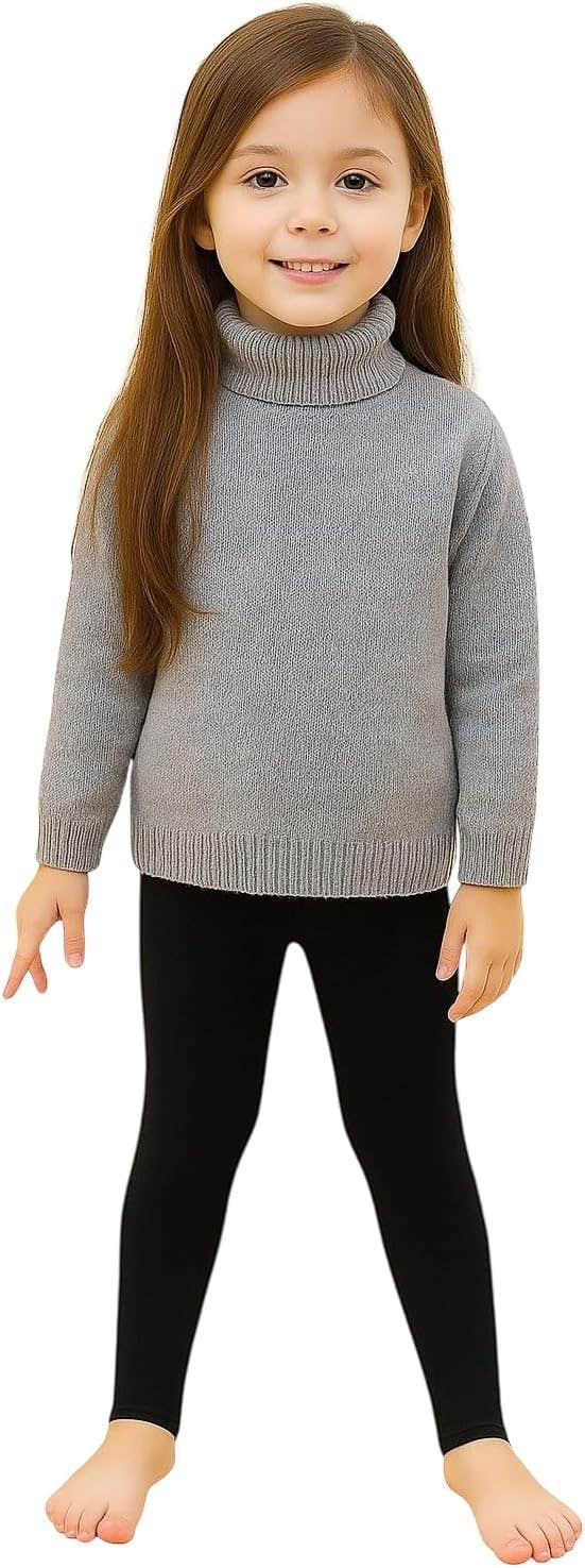 Kids Winter Thermal Leggings, Black Fleece-Lined, Size S (2-4 Years) - Cozy Cotton Blend