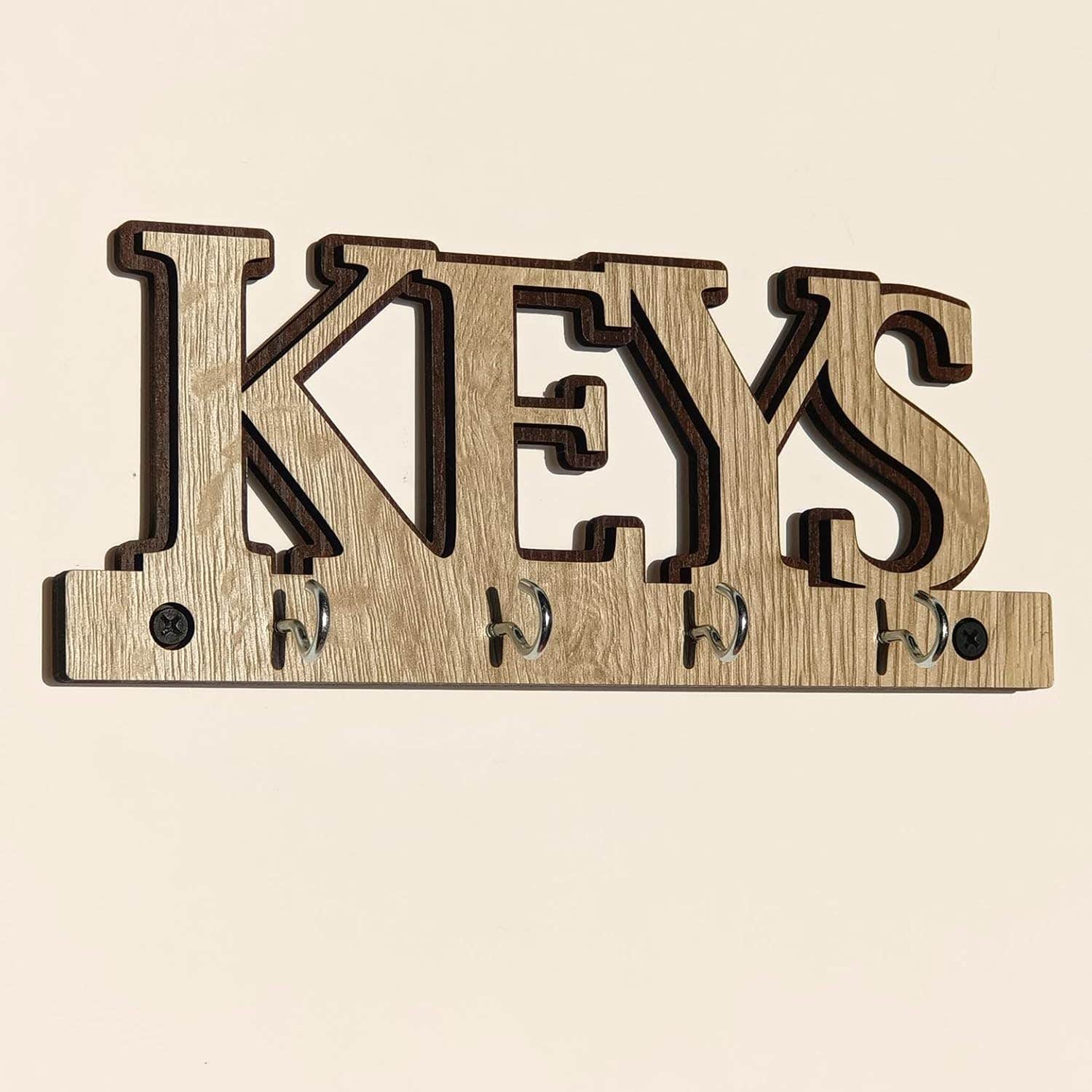 Wooden Wall Key-Chains Holder - 9x23cm - Beige