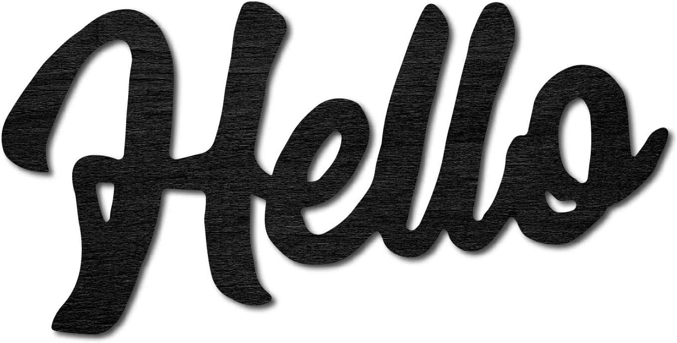 CREATCABIN Wood Cutout Hello Sign Laser Cut Wooden Wall Decor Sculpture Hanging Decor Wall Art Decoration for Home Gallery Office Front Porch Door Black 9.4" x 4.7"