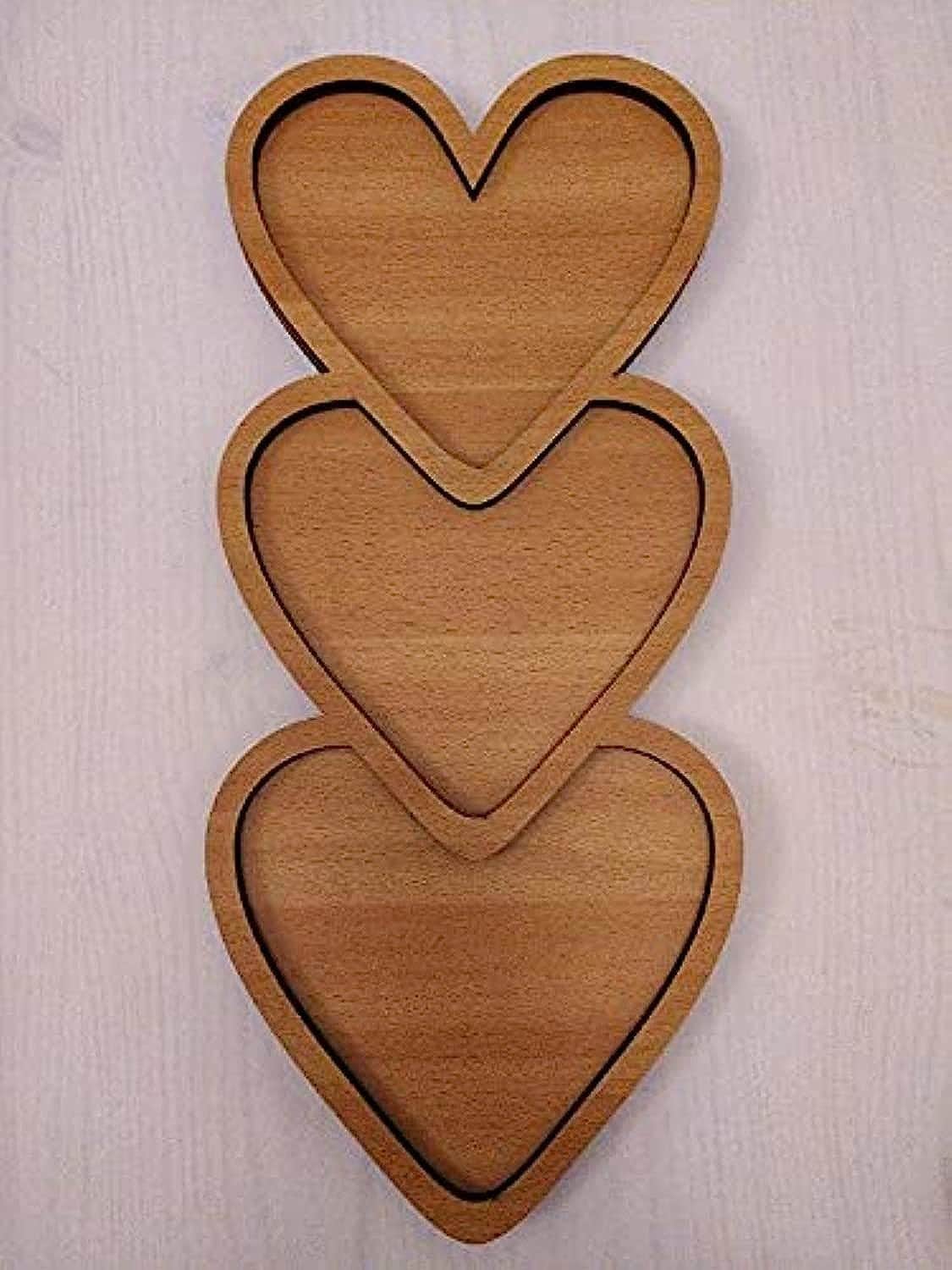 Wooden serving dish in the shape of 3 hearts 35 cm, 2725614248744