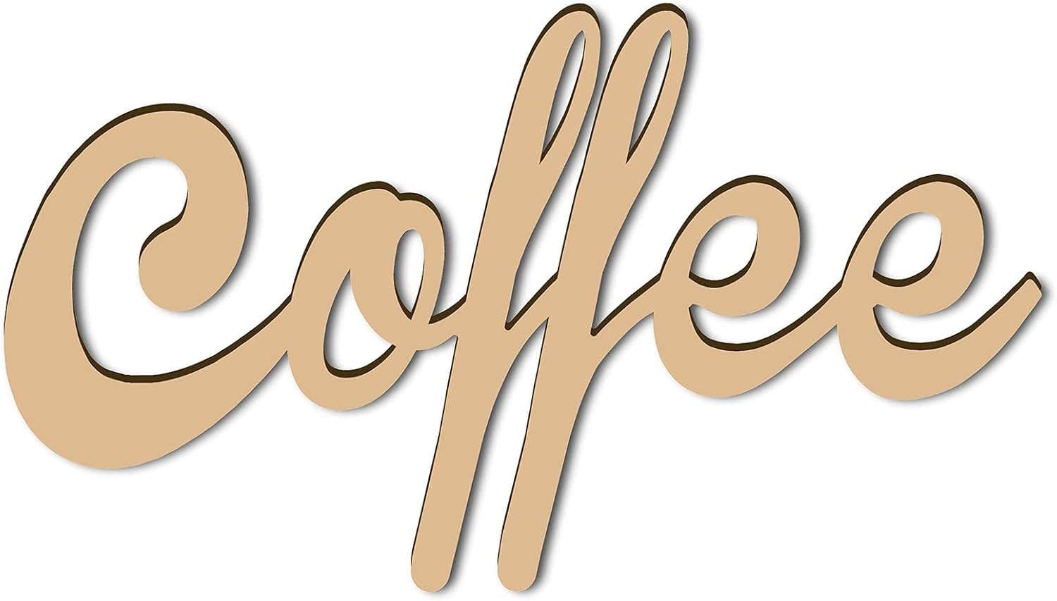 CREATCABIN Laser Cut Wood Sign Wall Art COFFEE Letter Sign Decorative Wall Sculpture Hanging Decor Unfinished For Housewarming Door Wall Room Decoration 250 x 140 x 6mm