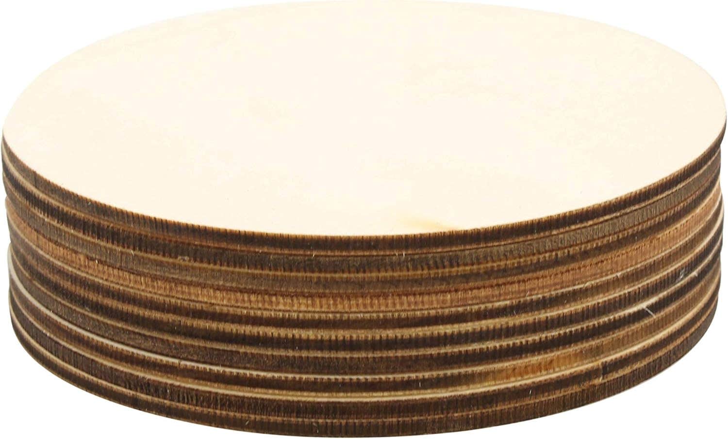 Royal Brands (10pc) Circle Blank Wood Round Plaque for Crafts Painting Wood Burning Engraving Machine Unfinished and Unpainted Wooden Cutout 4" Diameter