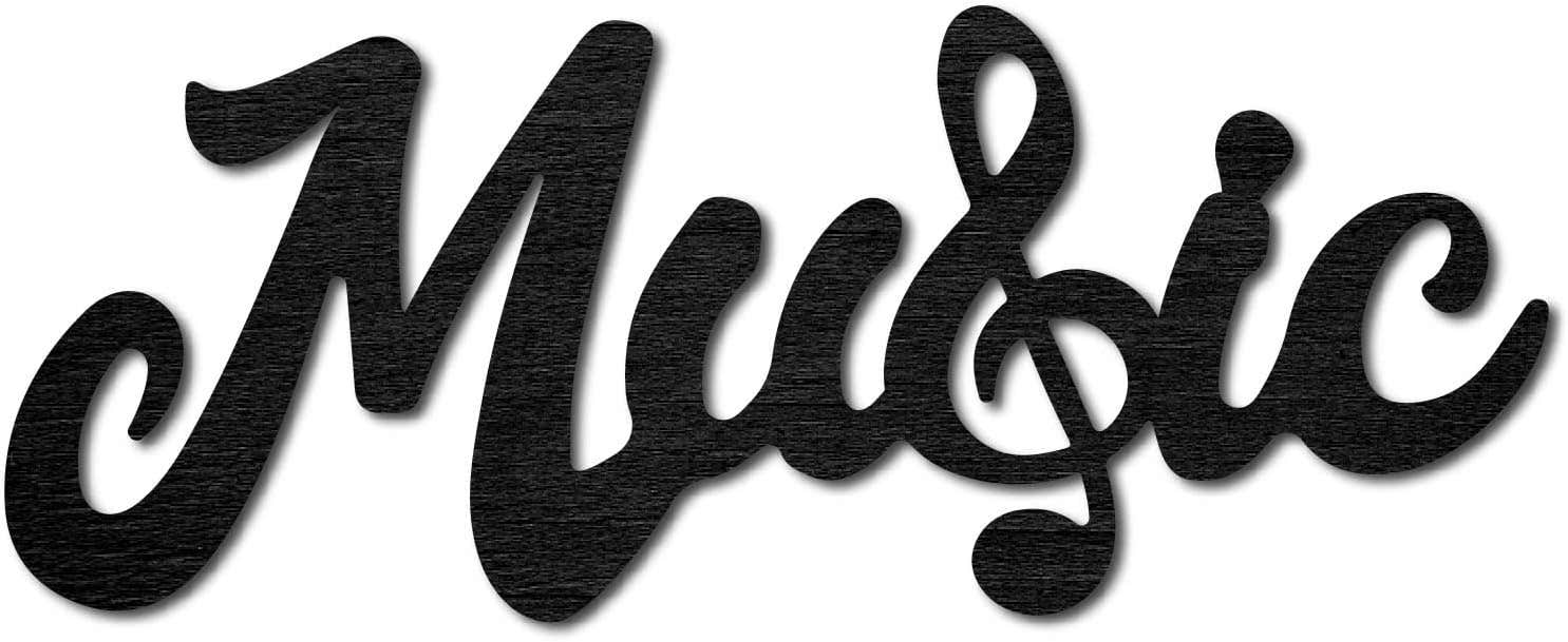 CREATCABIN Wood Cutout Music Sign Laser Cut Wooden Wall Decor Sculpture Hanging Decor Wall Art Decoration for Home Gallery Office Front Door Black 11.9" x 4.7"