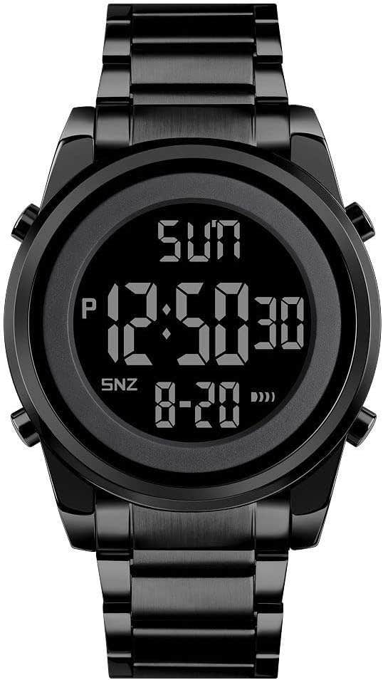 SKMEI Men's Business Digital Quartz Watch | Stainless Steel Band | 30M Waterproof LED Luminous Fashion Watch