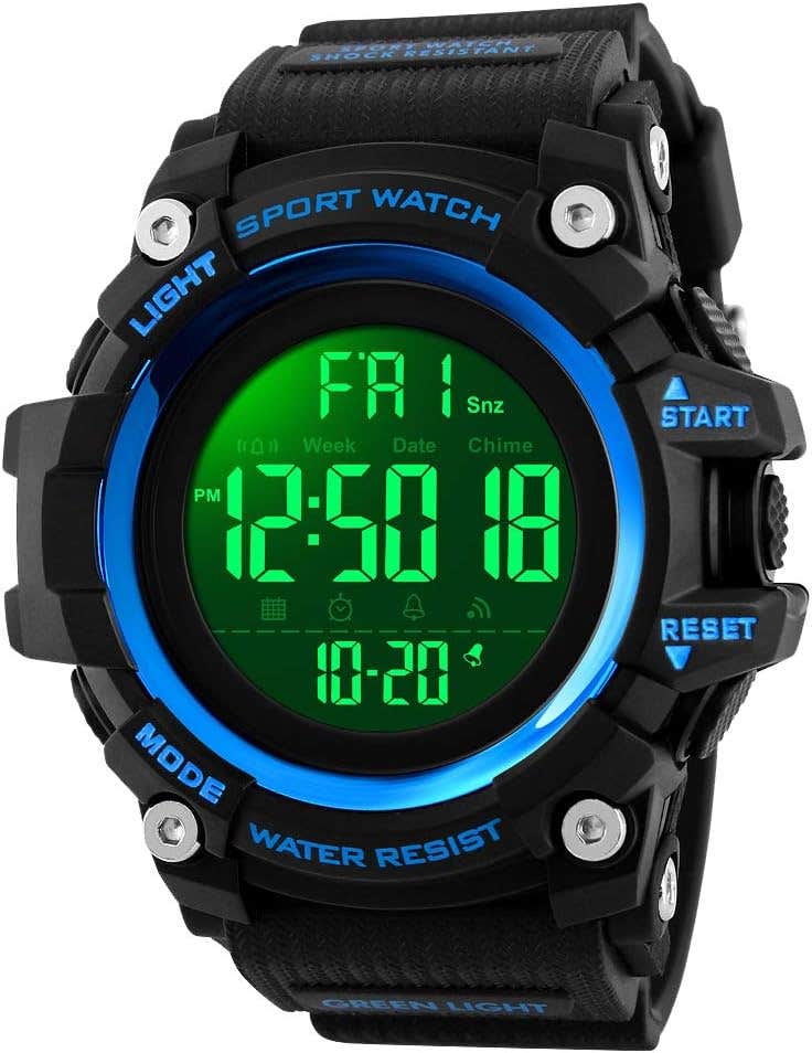 SKMEI Men's Waterproof Military Chronograph Watch, LED Backlight, Alarm - Blue