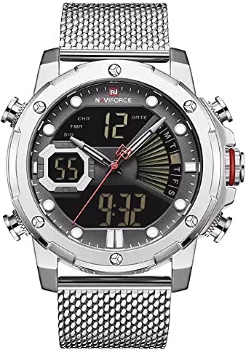 Naviforce NF-9172-1 Men's Waterproof Steel Quartz Watch - Silver