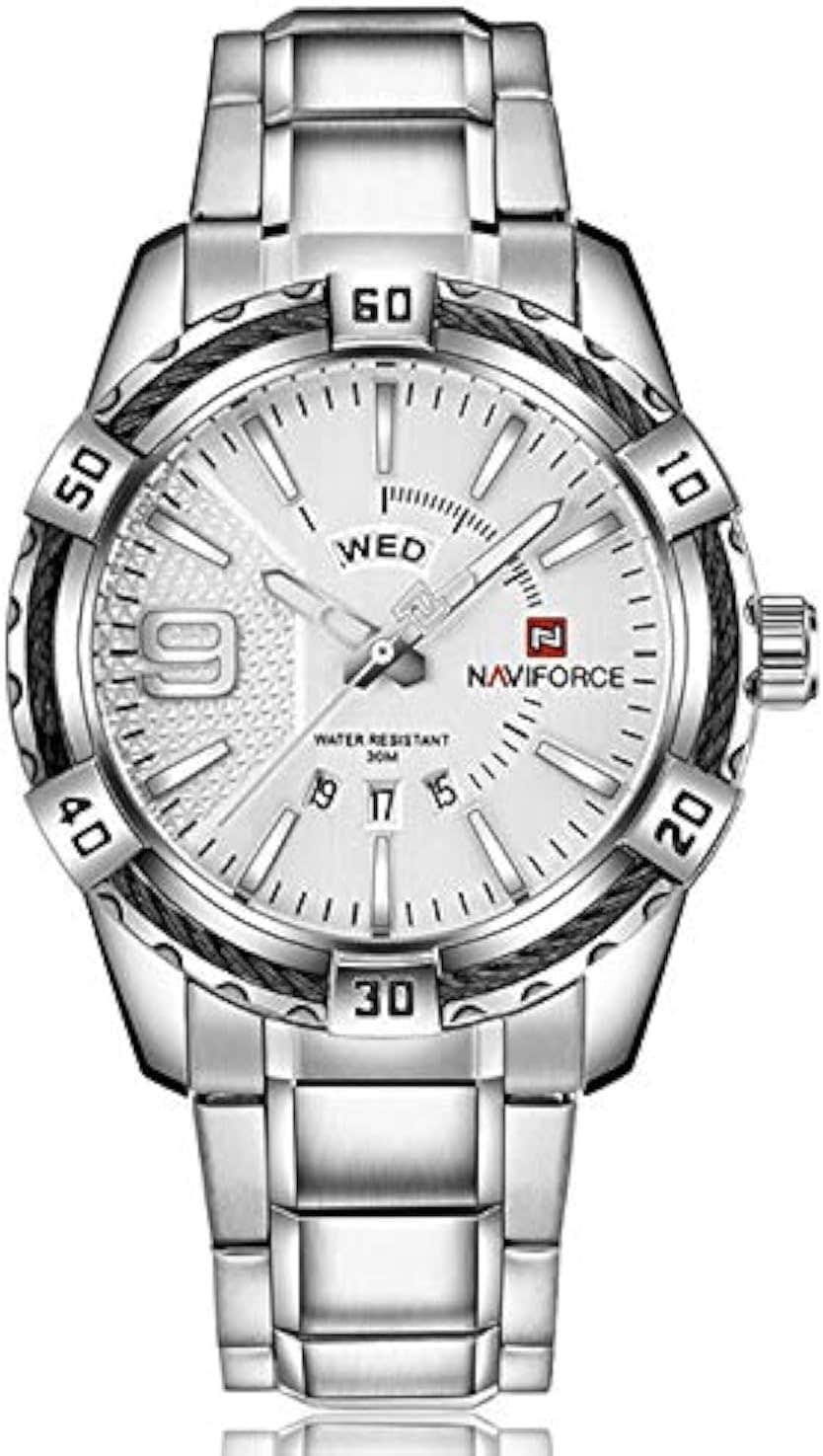 Naviforce NF9115 Analog Stainless Steel Watch with Date Display - Silver