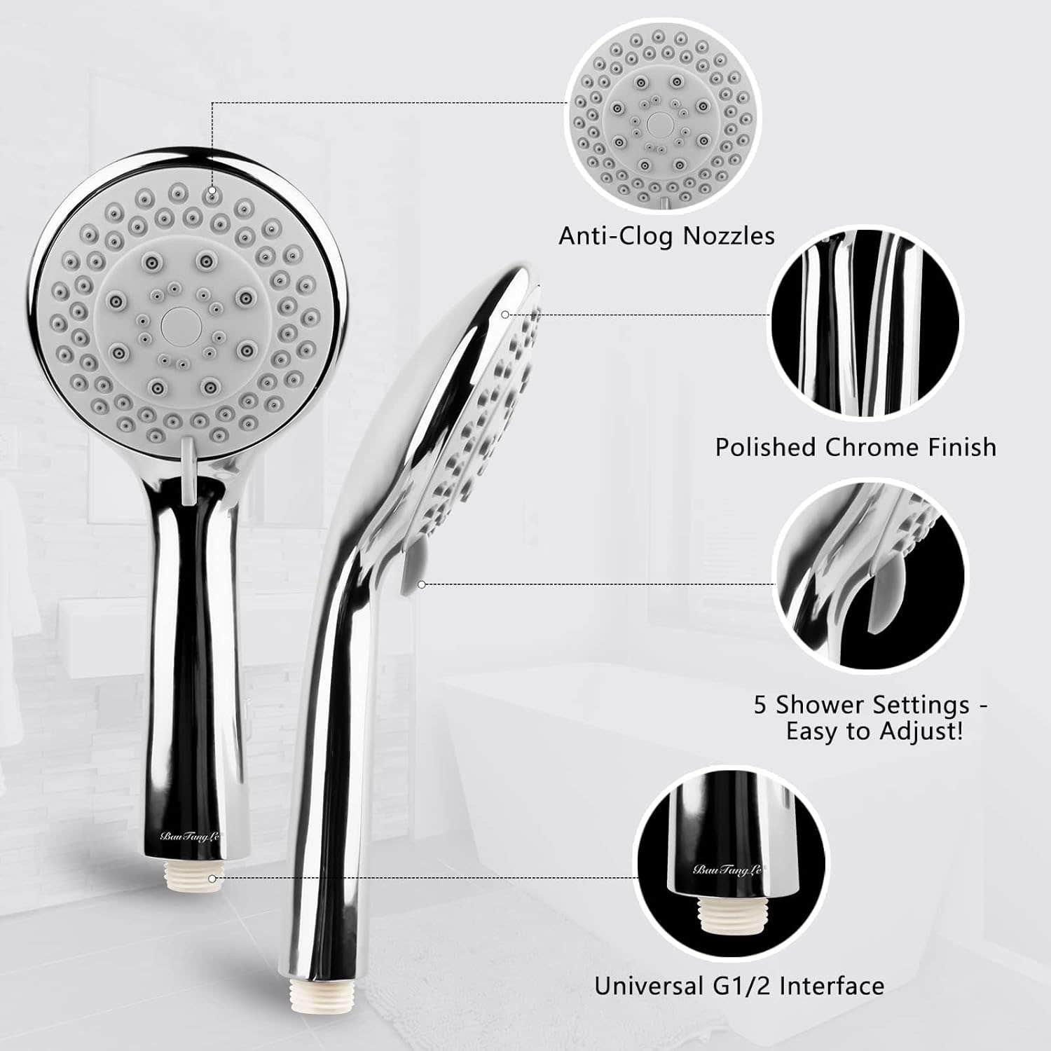 BauTangLe Elegant Handheld Shower Head - 5 Adjustable Experiences