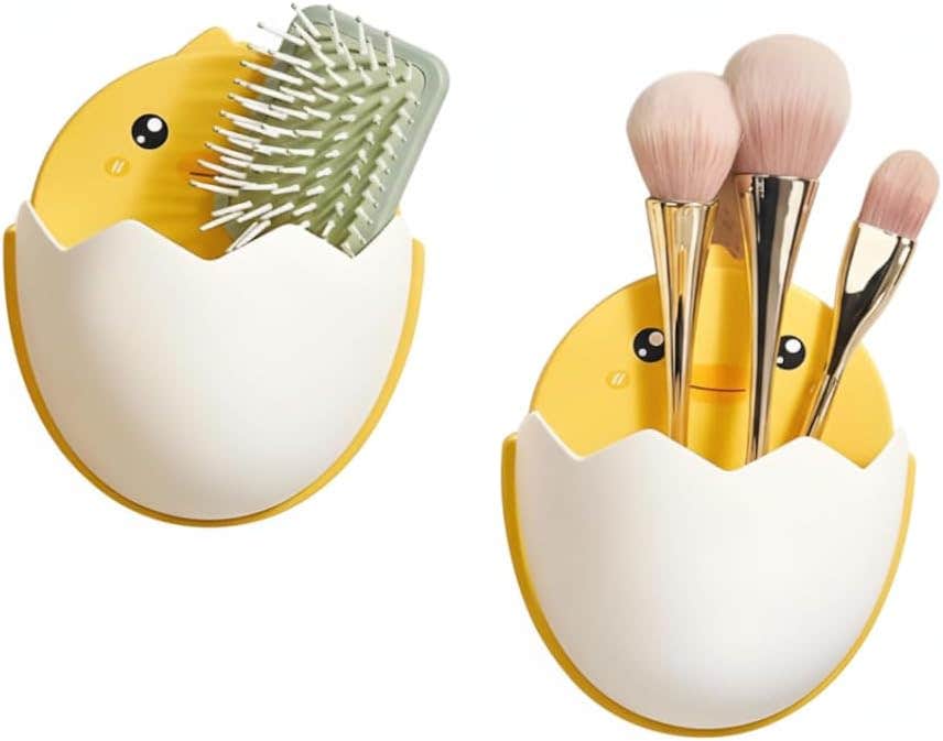 Wall-Mounted Toothbrush Holder & Makeup Organizer | Self-Adhesive ABS Plastic | Bathroom & Kitchen Storage | White