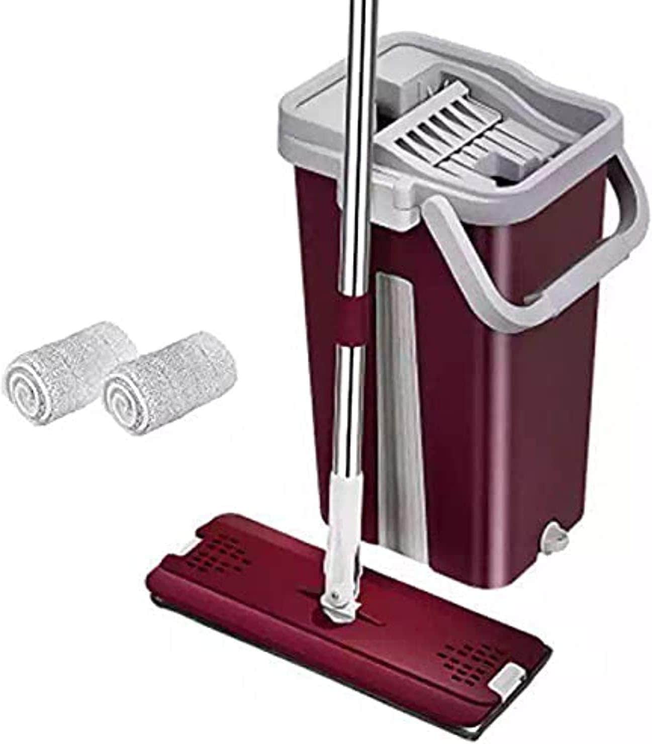 Bucket with Squeezer 2 Flat Mop And 2 Spare Parts - Assorted Color