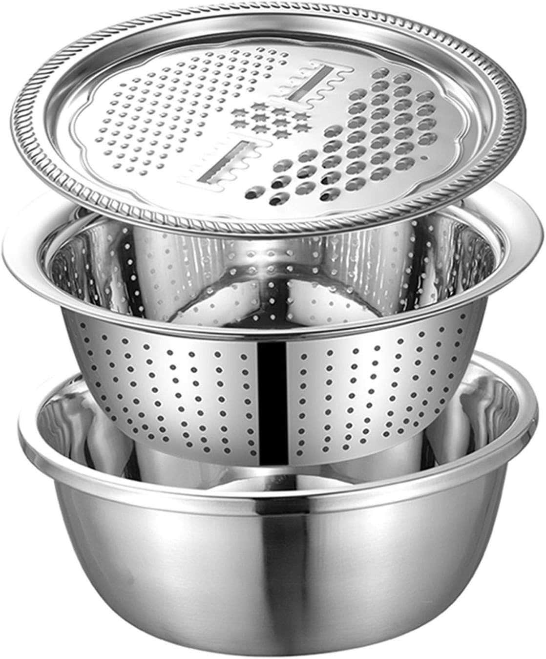 Stainless Steel Multifunctional Basin Grater - 3-in-1 Kitchen Cutter & Strainer Bowl