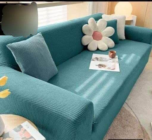 Blue Interlock Sofa Cover Set - 4 Pieces Jumbo - Stretch Fit
