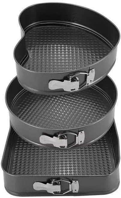 Set of 3 Round Metal Cake Molds with Locking Clip - Non-Stick, Multi-Layer Dessert Baking